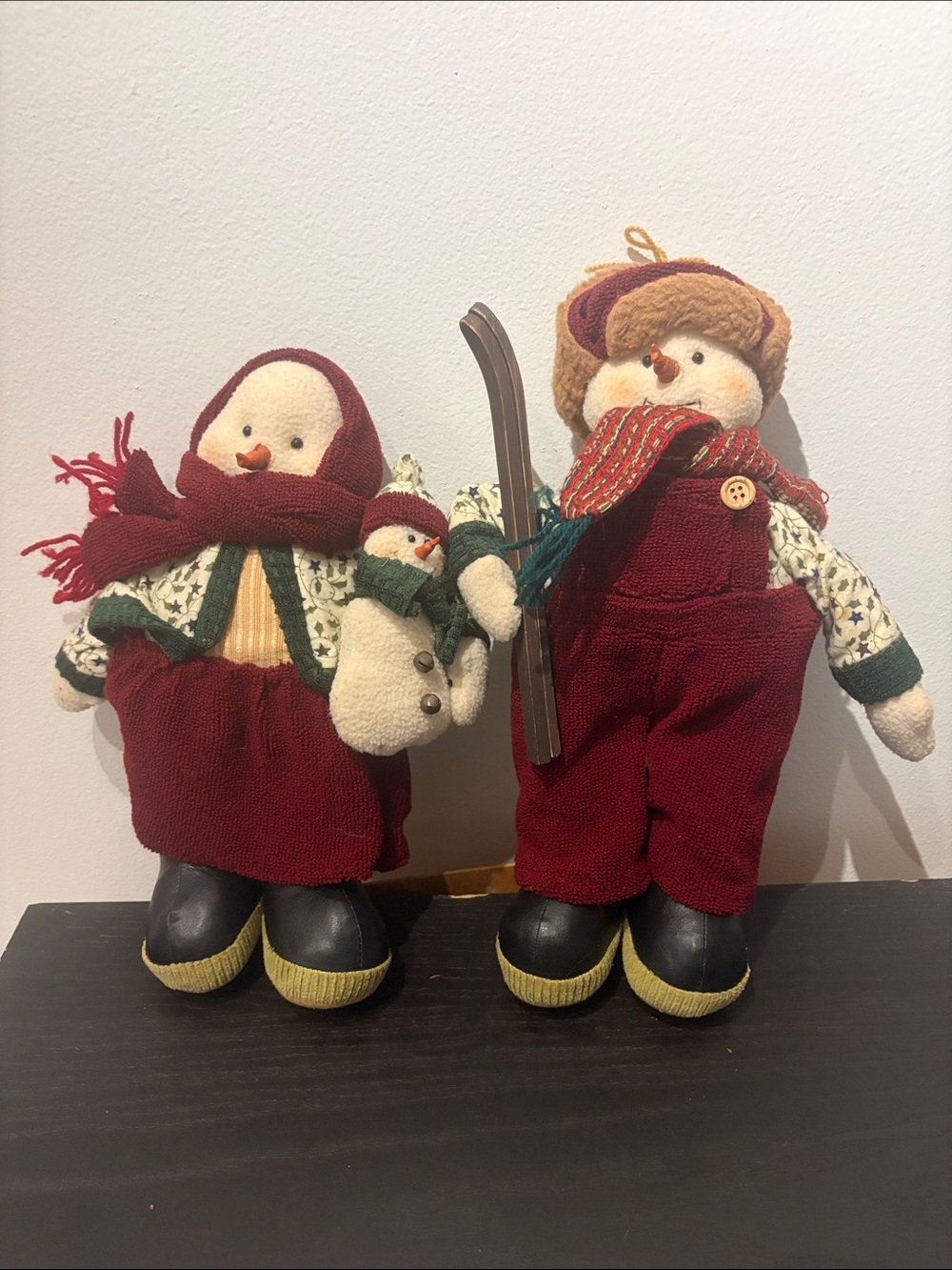 Festive Red Snowman Couple Holiday Figurines